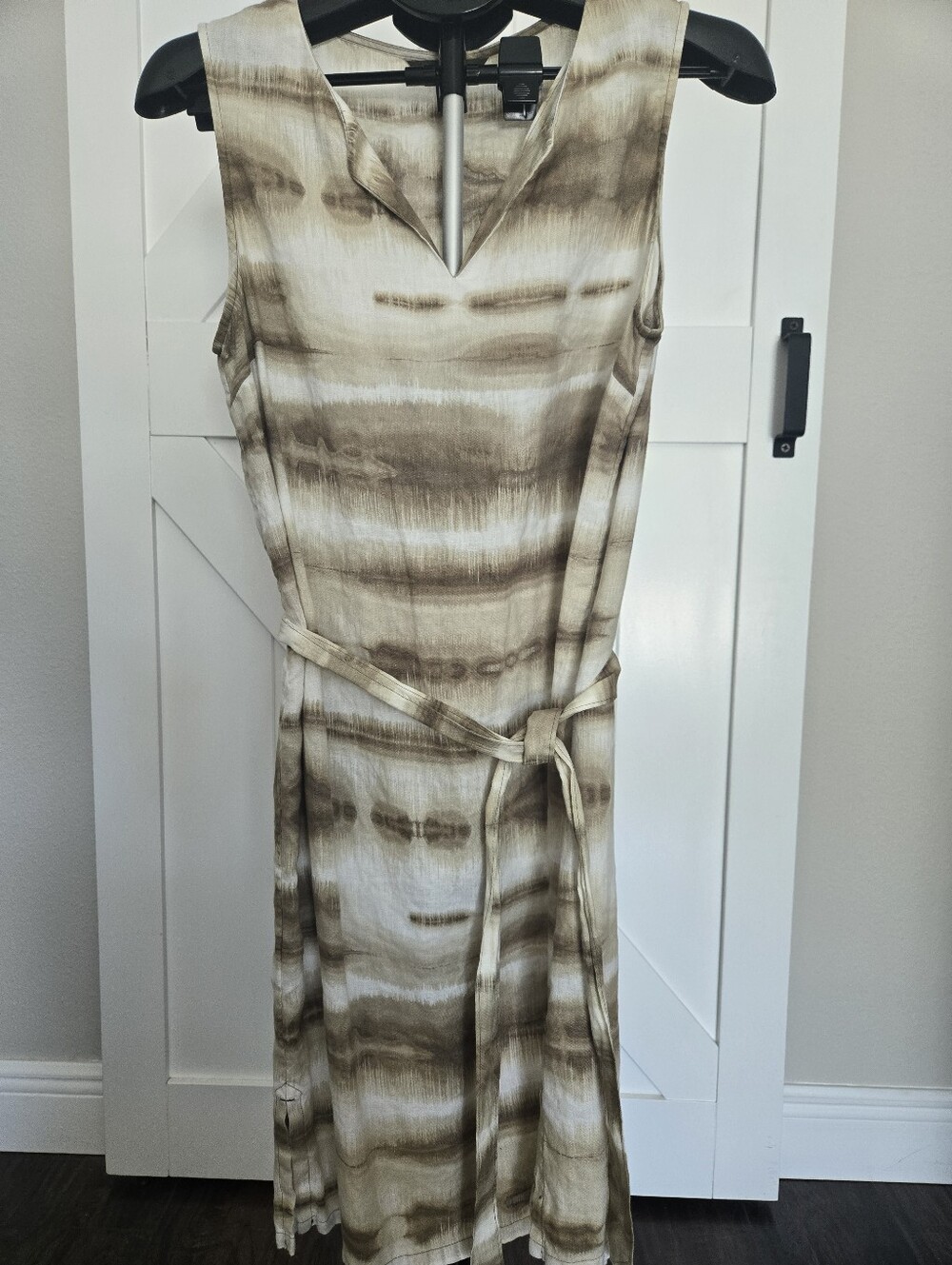 TOMMY BAHAMA Tie-Waist Linen Khaki/White Dress M
